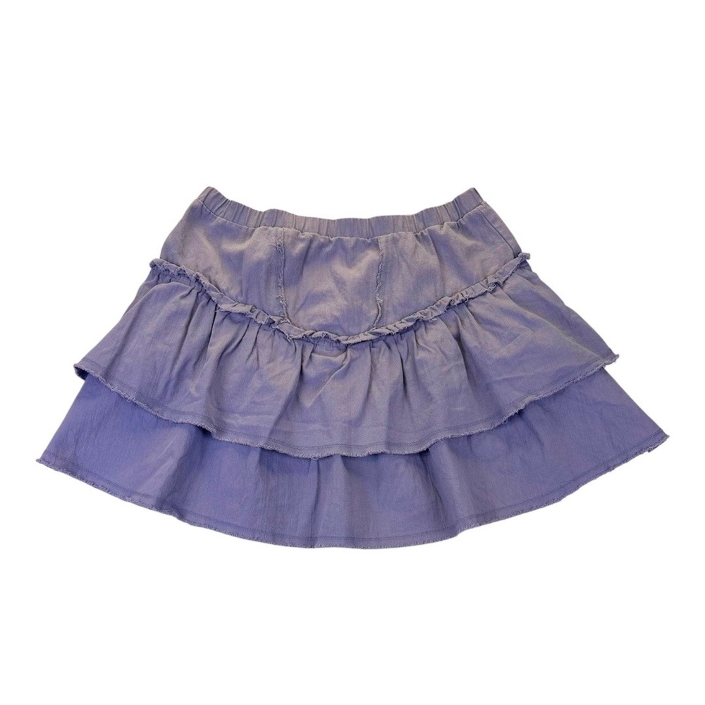 Kirious Los Angeles Women's Tiered Ruffle Mini Skirt L Grey Raw Hem Skater Y2K